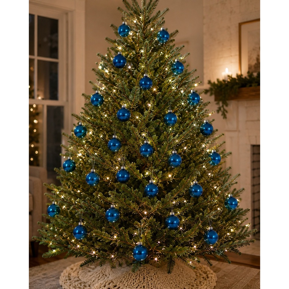 Vtg Shiny Brite Christmas Tree Ornaments Blue Glass Set of 12 USA Box